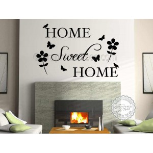 Home Sweet Home Family Wall Sticker Quote Vinyl Mural Decor Decal  with Flowers and Butterflies